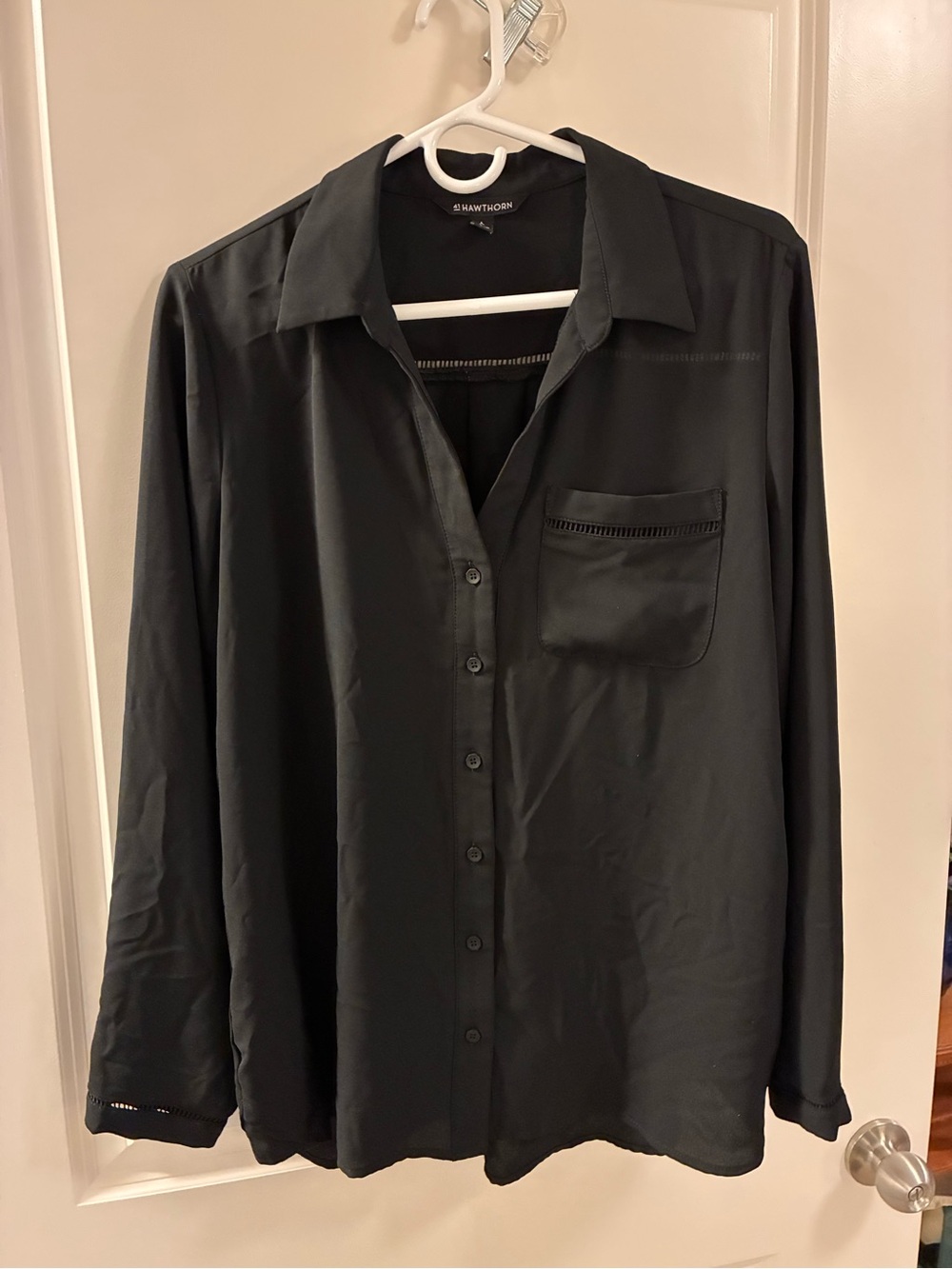 Women’s Black Button-Up Dress Shirt with Lattice Detail
